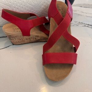 Naturalizer Red Cork Wedge Sandals with Crisscross Straps